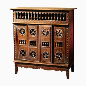 19th Century French Hand Carved Walnut 4-Doors Miniature Chest