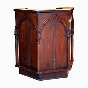 Gothic Revival Carved Walnut Pulpit or Bar Counter Arches and Columns Shape
