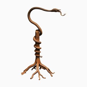 European Art Nouveau Wrought Hand Forged Rust Iron Snake Sculpture Centerpiece