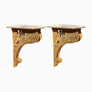 18th Century Italian Louis XVI Carved and Lacquer Wall Mounted Console Tables, Set of 2