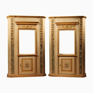 Italian Neoclassical Faux Marble Lacquer and Giltwood Open Shelves Cabinets, Set of 2