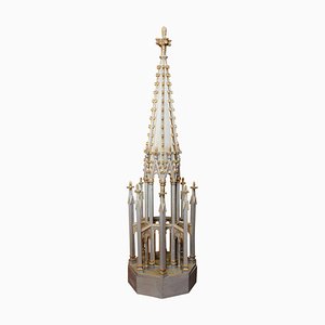 19th Century French Gothic Revival Hand Carved, Lacquered, Parcel Giltwood Spire