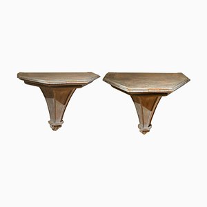 19th Century Swedish Bleached Oak Wall Mounted Console Tables or Brackets, 1890s, Set of 2