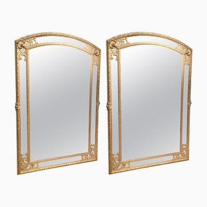 Espejos de muelle franceses antiguos estilo Luis XV de madera dorada, siglo XIX. Juego de 2
