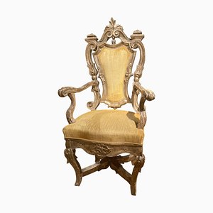 Italian Rococo Silver Mecca Giltwood Throne Armchair, Rome, 18th Century
