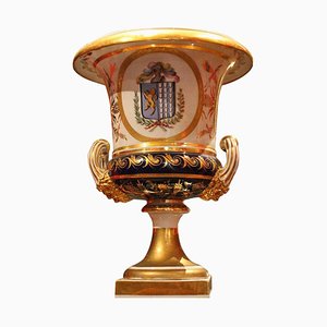 19th Century Italian Ginori Glazed and Parcel Gilt Porcelain Armorial Vase