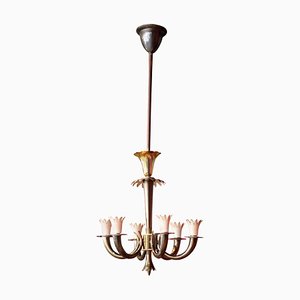 Art Deco Italian Brass 6-Lights Chandelier attributed to Gio Ponti for Lanci, 1930s