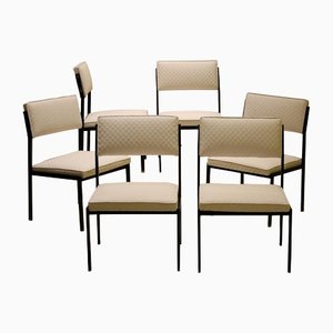 Niedrige Italienische Sessel mit Gestell aus Schwarzem Eisen & Eisweißem Bezug von Milo Baughman, 1950er, 6 . Set