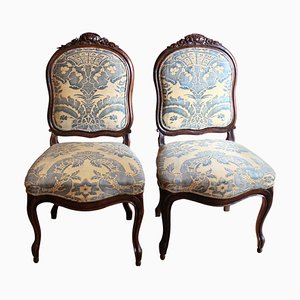 19th Century French Louis XV Style Side Chairs with Fortuny Fabric Upholstery, Set of 2