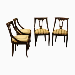 18th Century French Directoire Mahogany Chairs with Silk Blend Upholster Fabric, Set of 4