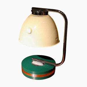 Italian Green Iron and Chrome Round Base Swivel Arm One Light Table Lamp, 1960s