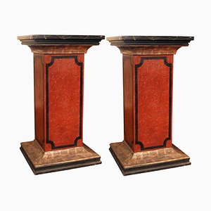 19th Century Italian Faux Marble Lacquer Architectural Pedestals or Columns, Set of 2