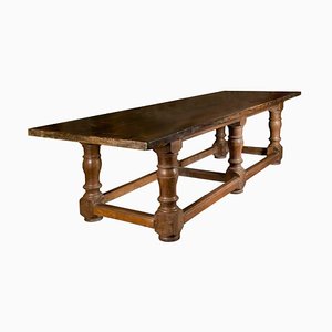 17th Century Italian Walnut Rustic Trestle Refectory Dining or Library Table