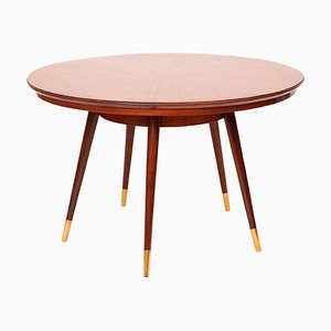 Tavolo rotondo Sunburst in legno esotico nello stile di Gio Ponti, anni '50