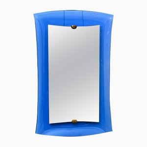 Miroir avec Cadre en Verre Bleu Cobalt, Italie, 1950