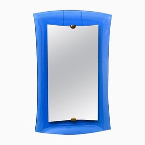 Specchio con cornice in vetro blu cobalto, Italia, anni '50