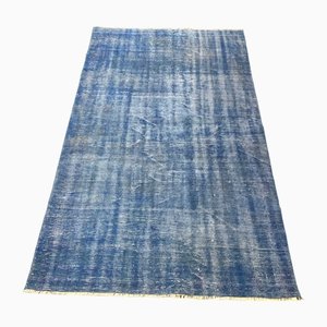 Turkish Royal Blue Overdyed Bedroom Rug