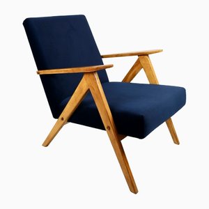 Vintage Navy Blue Velvet Easy Chair, 1970s