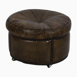 Vintage Brown Leather Ottoman