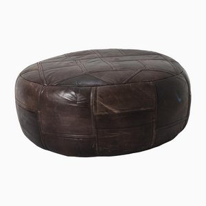 Vintage Brown Leather Pouf