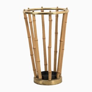 Bamboo and Brass Umbrella Holder in the Style of Carl Auböck