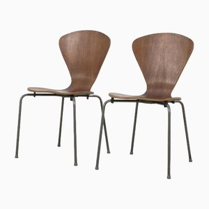 Dänische Stühle aus Schichtholz & Chrom, 2er Set