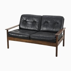 Vintage Two-Seater Sofa in Black Leather