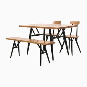 Tapiovaara Pirkka Table, Bench and Chairs by Ilmari Tapiovaara, Set of 4