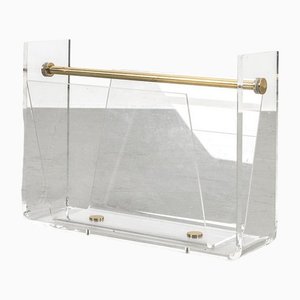 Magazine Holder in Acrylic Glass with Brass