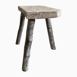 Rustic Handmade Cornish Milking Stool in Wood with Limed Finish, UK, 1960s