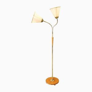 Two-Arm Floor Lamp with Pleated Shade, 1940s
