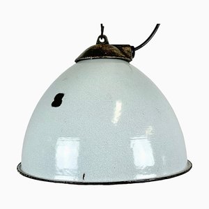 Industrielle grau emaillierte Fabriklampe mit Gusseisen Tischplatte, 1960er