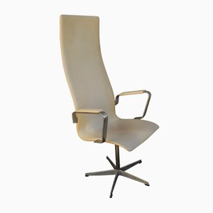 Danish Cream Leather and Brushed Aluminium Swivel Oxford Desk Chair by Arne Jacobsen for Fritz Hansen, 1965