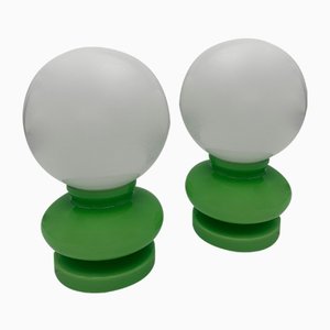 Vintage Tischlampen aus grünem Glas, 1959, 2er Set