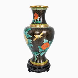 Chinese Black and Gold Vase with Birds and Flowers, 1950s