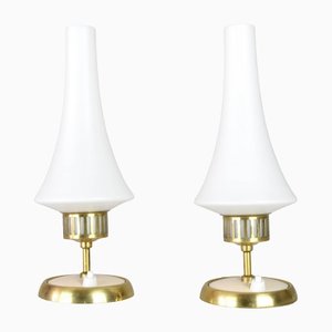 Lampes de Bureau en Verre Opalin, 1950s, Set de 2