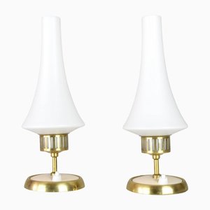 Table Lamps in Opaline Glass, 1950s, Set of 2
