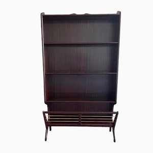 Bookcase with Magazine Rack in Brass & Teak