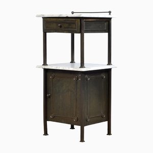 Brass Nightstand with Marble Top, 1910s