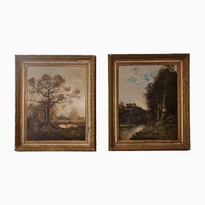Albert Nolet, Grands Paysages, 1800s, Huile sur Toile, Set de 2, Encadré