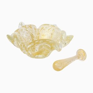 Gold Leaf Murano Glass Bowl with Pestle from Barovier & Toso, 1960s, Set of 2