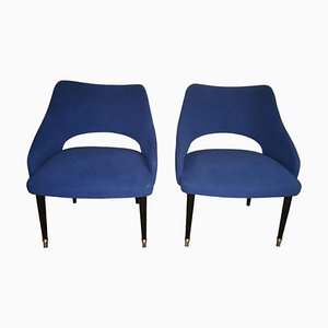 Set of Vintage Italian Ulrich Guglielmo Style Blue Alcantara Armchairs, 1950s