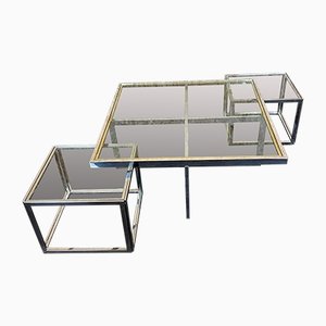 Tables Gigognes en Chrome et Laiton de Maison Charles, Set de 3