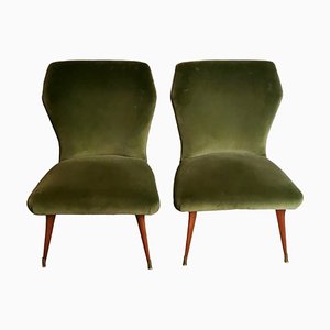 Vintage Italian Ulrich Guglielmo Style Cotton & Velvet Dining Chairs, 1950s, Set of 2