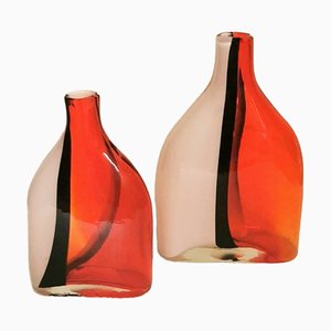 Jarrones estilo Cenedese vintage de cristal de Murano sumergido, años 60. Juego de 2