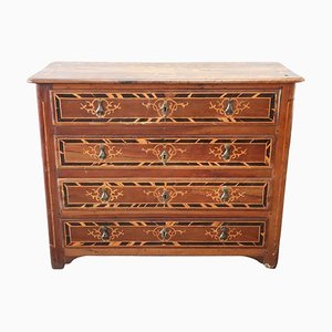 Commode à Tiroirs Antique avec Incrustations en Noyer, 17ème Siècle