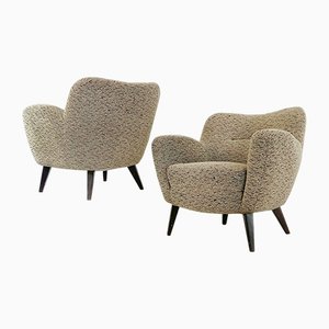 French Oak and Boucle Armchairs, 1950s, Set of 2