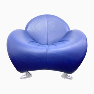 Blue Leather Papageno Lounge Chair from Leolux, 1990s