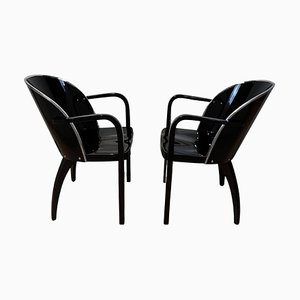 Art Deco Armchairs in Black Lacquered Metal, France, 1930s, Set of 2