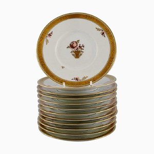 Royal Copenhagen Golden Basket Cake Plates in Hand-Painted Porcelain, 1930s, Set of 12